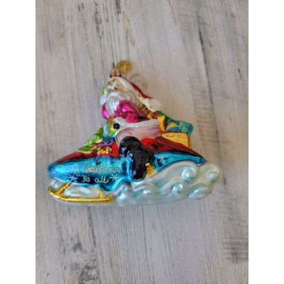Radko Arctic delivery blown glass ornament Xmas Santa glitter
